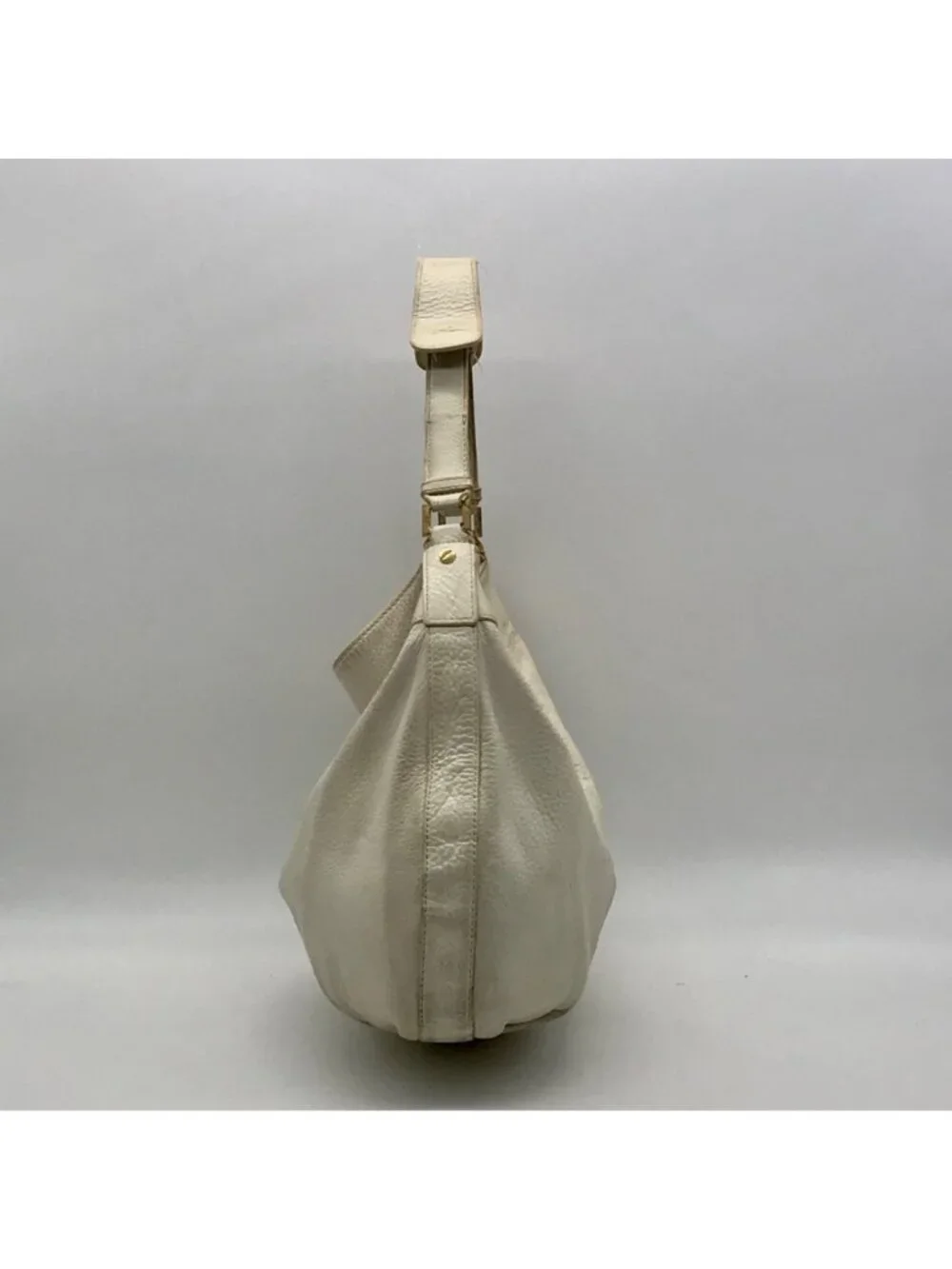 Tory Burch White Pebbled Leather Hobo Shoulder Bag